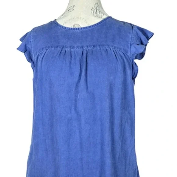 Artisan NY Blue Linen Dress S Summer Flutter Sleeve Mini Dress with Pockets - Picture 3 of 12